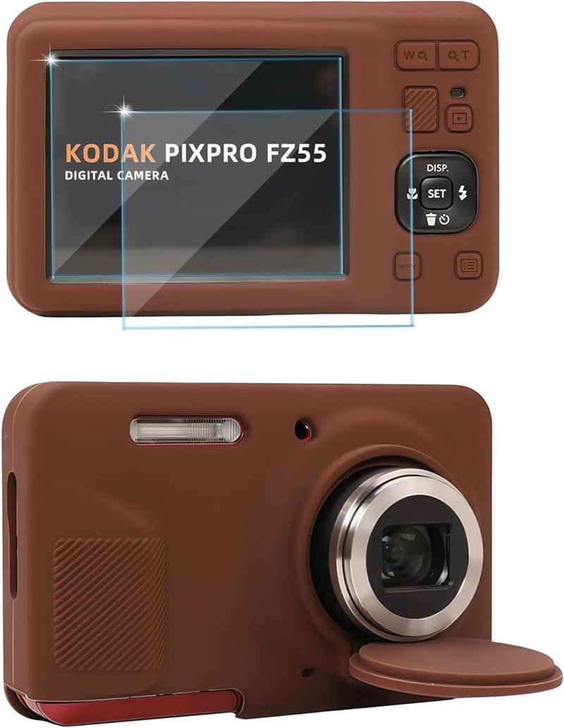 Frevyve Case for Kodak PIXPRO FZ55 Digital Camera Accessories, Soft Silicone Protective Case, Slim Fit Sleeve with Removable Lens Cover and Screen Protector, Lightweight, Anti-Scratch (Dark Brown) - Image 1